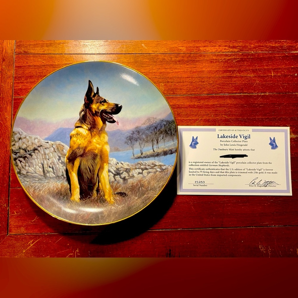 Danbury Mint German Shepherd plate
‘Lakeside Vigil’